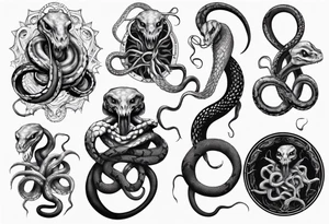 snake on lovecraft theme with tentacle tattoo idea