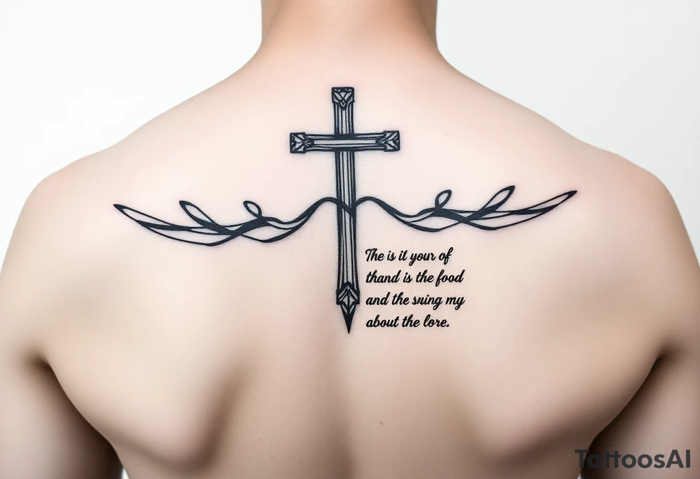 Christian tattoos for women spine with a cross and Bible verse tattoo idea