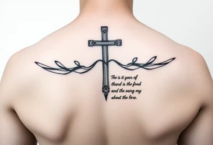 Christian tattoos for women spine with a cross and Bible verse tattoo idea