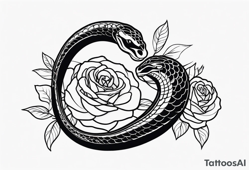 Cobra pintada de preto com rosas brancas tattoo idea