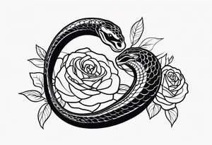 Cobra pintada de preto com rosas brancas tattoo idea