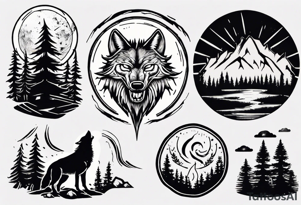 thunderstorm over a forest with a wolf howling on drums tattoo idea thunderstorm over a forest with a wolf howling on drums tattoo idea