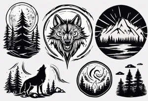 thunderstorm over a forest with a wolf howling on drums tattoo idea