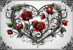 Time flowers leaves vine heart tattoo idea