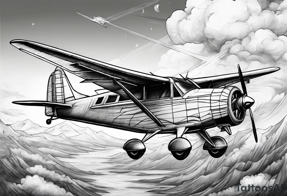 sketch of adventure plane in perspective from the bottom tattoo idea