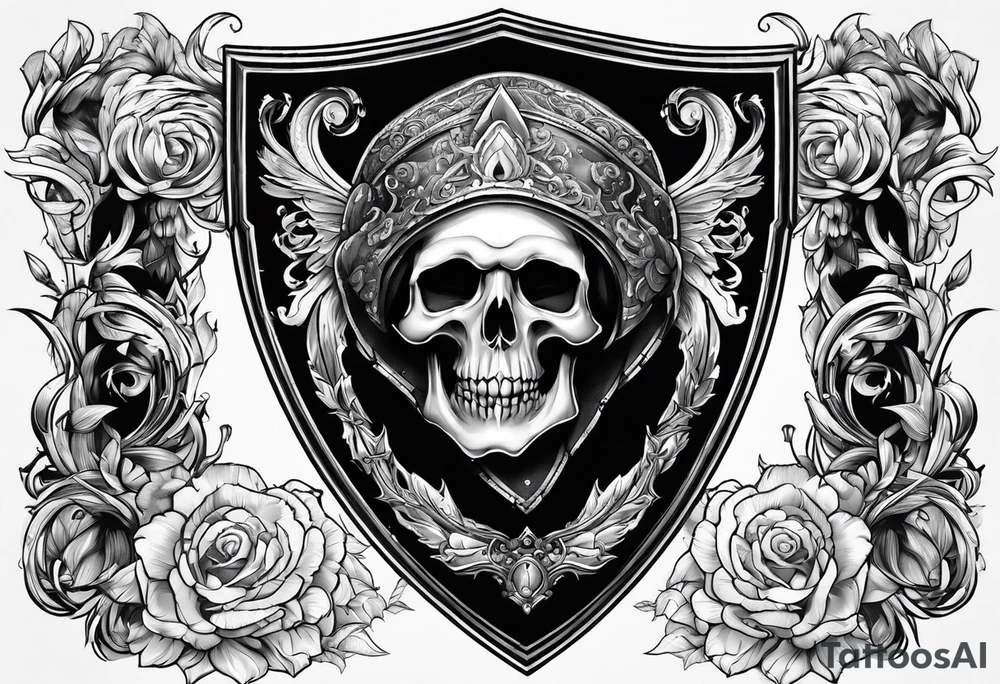 death figures inside a shield tattoo idea