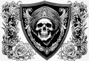 death figures inside a shield tattoo idea