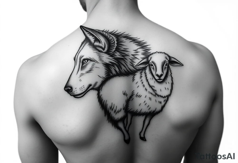 Wolf and sheep as one animal tattoo idea