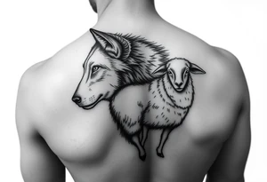 Wolf and sheep as one animal tattoo idea