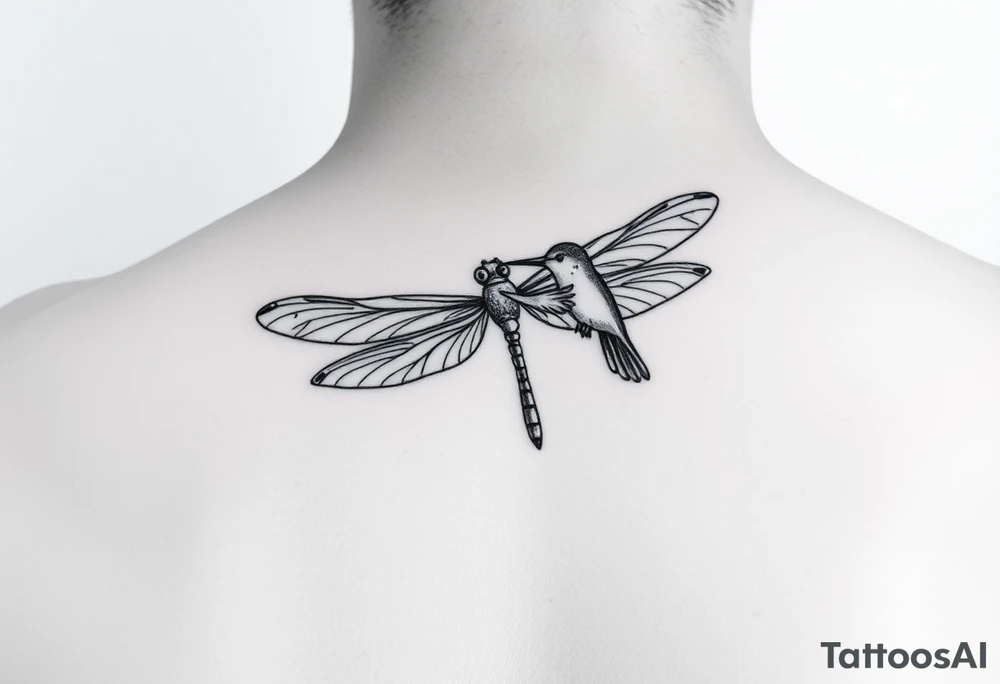 Dragonfly flying with a hummingbird tattoo idea