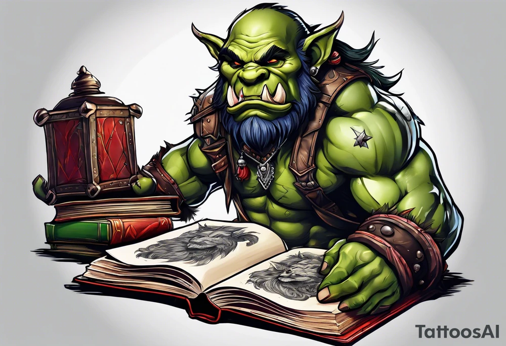orc coming out of a book tattoo idea