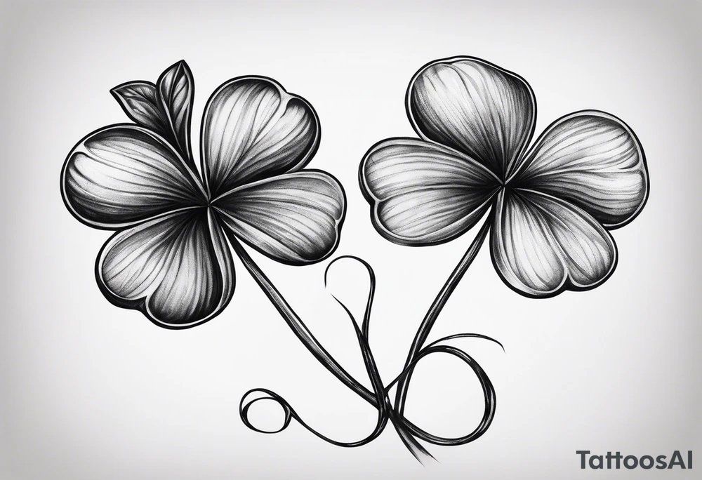 Two clovers drawn in pencil sketch with the name Liam on one stem and Sully on the other stem tattoo idea