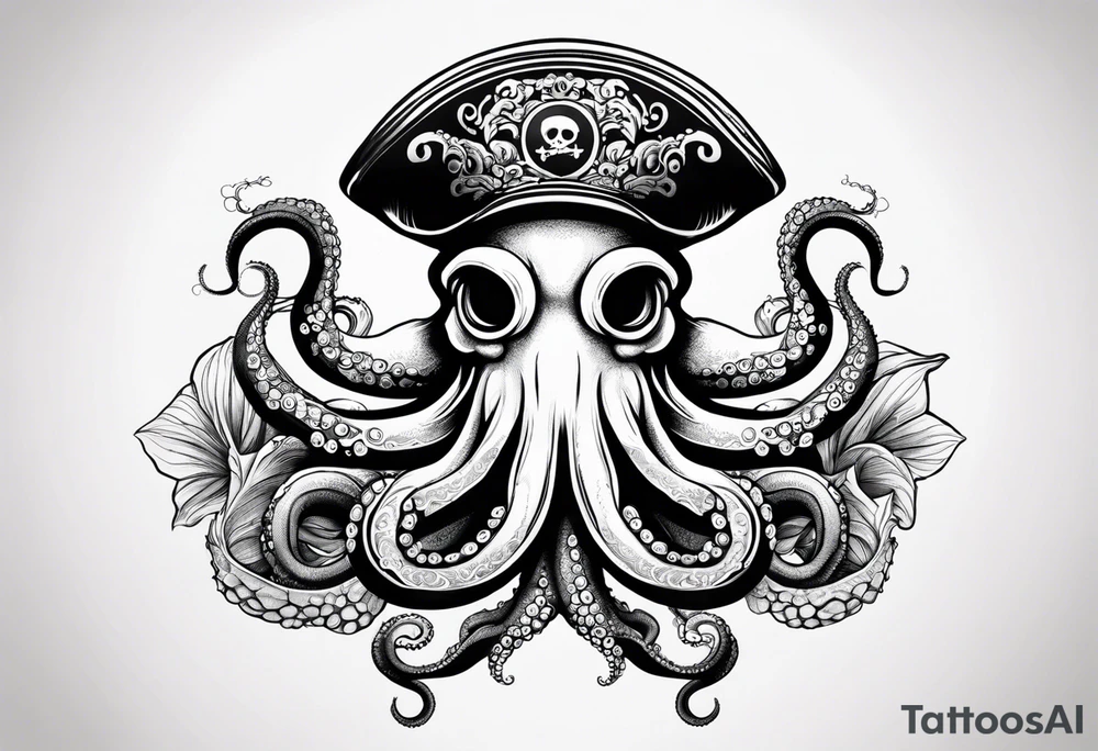 octopus wearing a pirate hat tattoo idea