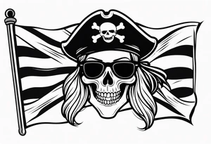 create a pirate flag with a feminine skull with two blonde pigtails and crossbones  wearing glasses. no hat tattoo idea