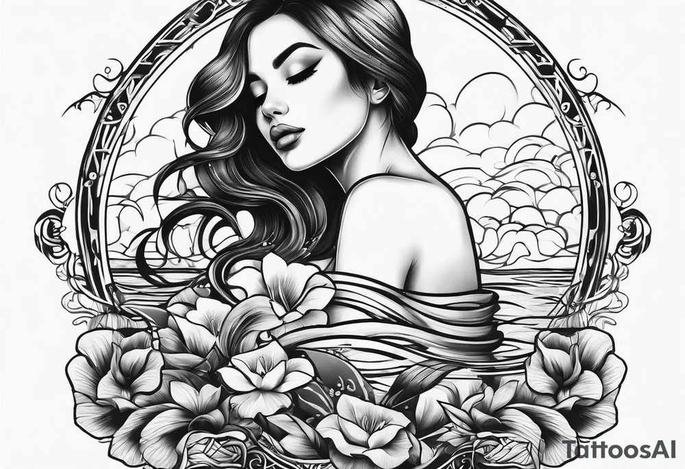 simple tattoo of full body girl relaxing above water tattoo idea