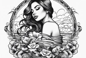 simple tattoo of full body girl relaxing above water tattoo idea