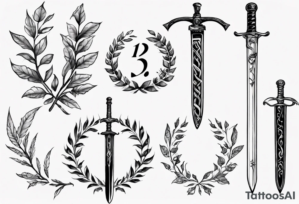 number 13, a laurel leaf wreath, and a Scottish sword tattoo idea number 13, a laurel leaf wreath, and a Scottish sword tattoo idea
