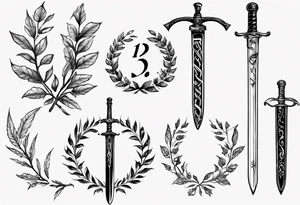 number 13, a laurel leaf wreath, and a Scottish sword tattoo idea