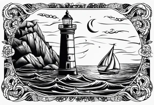 phare maritime dans un bateau entouré de voiles. tattoo idea