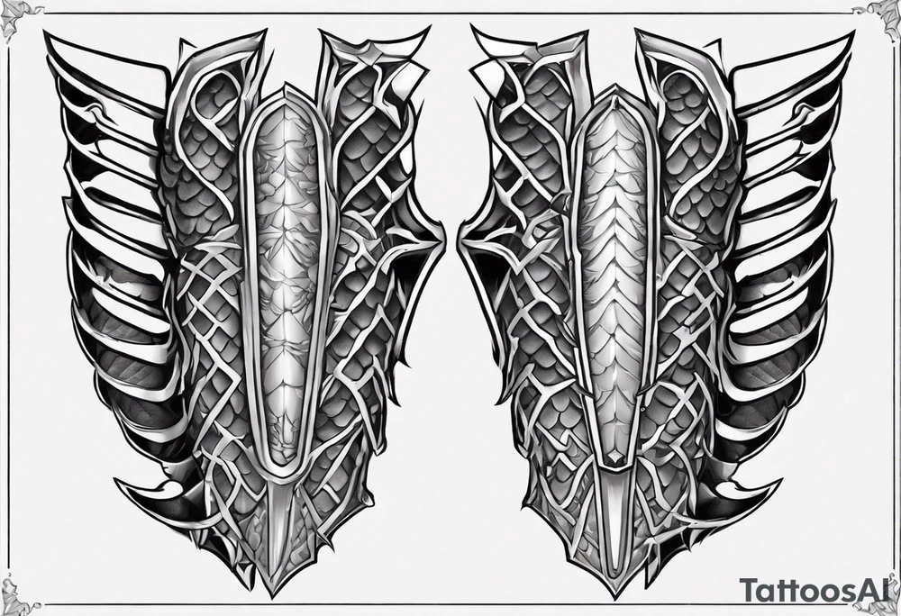 Dragonscale Leg armor symmetrical tattoo idea