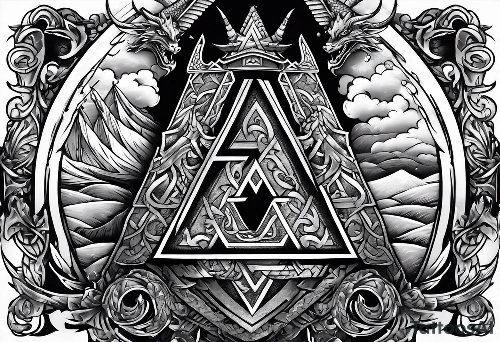 Valhalla valknut sword axe Dragon tattoo idea