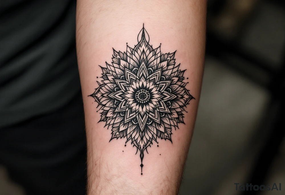 intricate mandala with sacred geometry and sunflowers tattoo idea