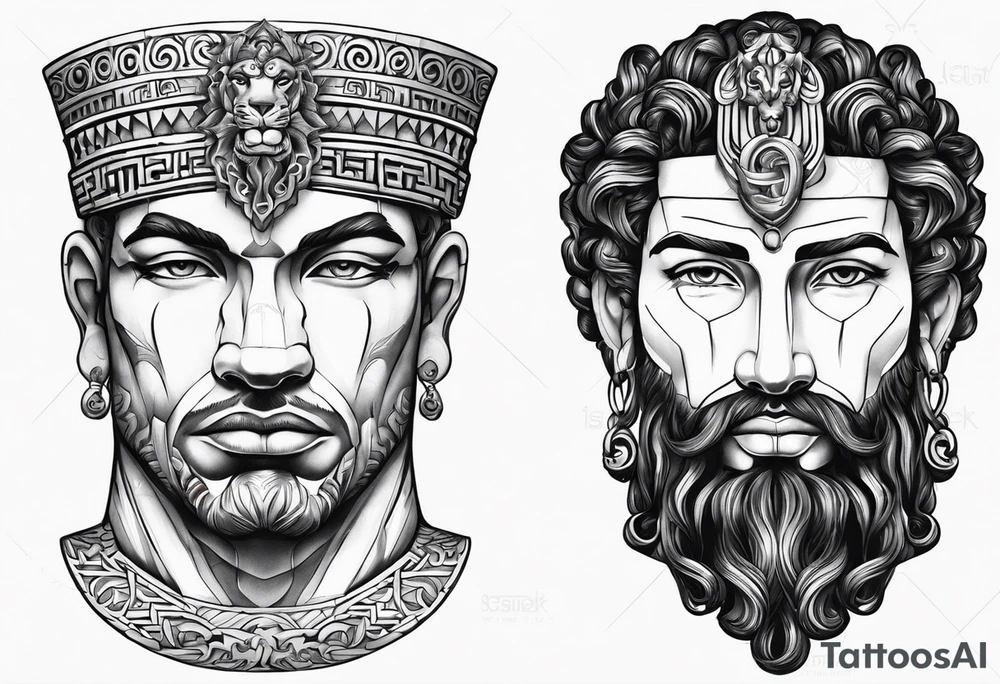 Kouros Kopf mit locken und kranz tattoo idea