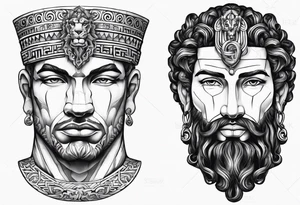 Kouros Kopf mit locken und kranz tattoo idea