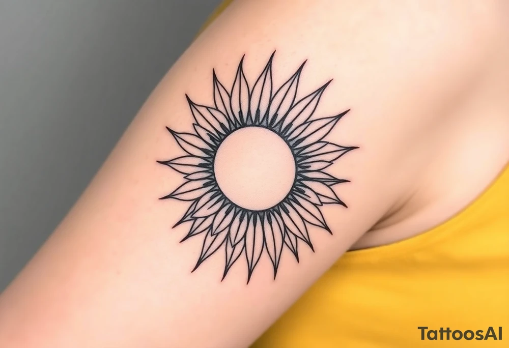 Shining Mystical sun with long  leaning sunflower sun tattoo idea