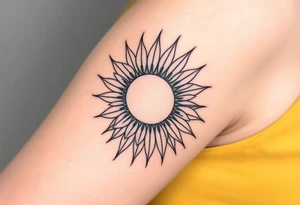 Shining Mystical sun with long  leaning sunflower sun tattoo idea
