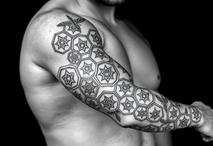 Good karma symbols inside honey combs repeated tattoo idea