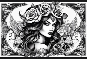 Beautiful devil lady, guns and roses intertwined tattoo idea