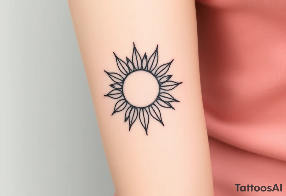 Shining Mystical sun with long  leaning sunflower sun tattoo idea