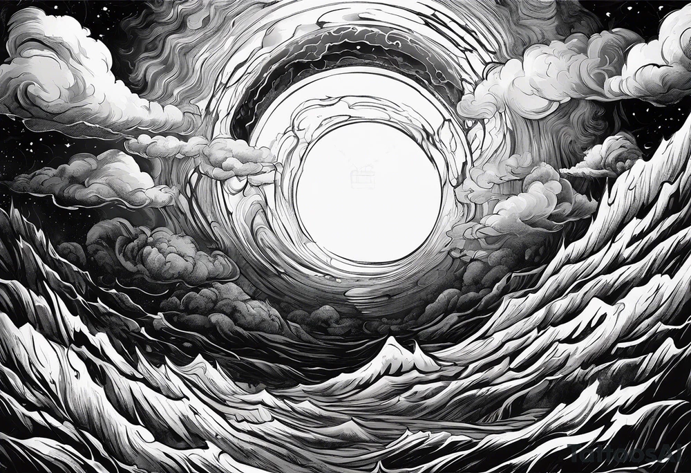 Large black hole swallowing earth. Earth is stretched and deformed as it enters the hole tattoo idea