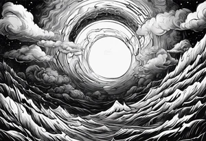 Large black hole swallowing earth. Earth is stretched and deformed as it enters the hole tattoo idea