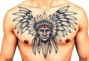 Native American chest in full color male left peck tattoo idea