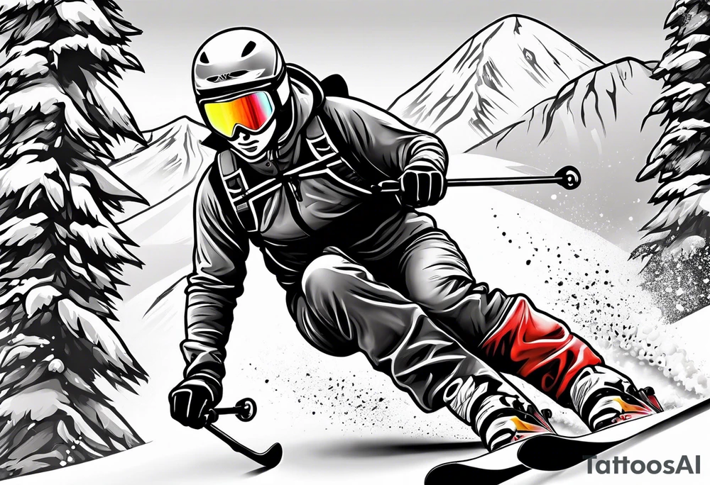 Ski powder mountain skier small cartoob tattoo idea