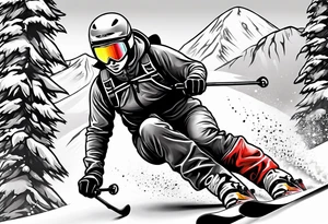 Ski powder mountain skier small cartoob tattoo idea