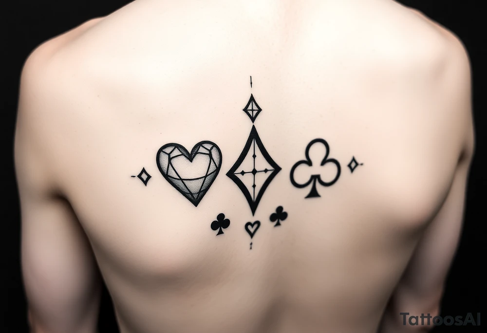 I want Hearts, Diamonds, Clubs, and Spades as a metric design

 as a tattoo on the back of my forearm tattoo idea