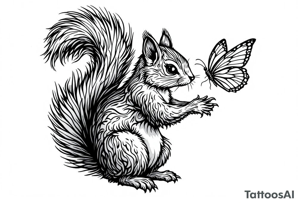 A squirrel holding a butterfly tattoo idea