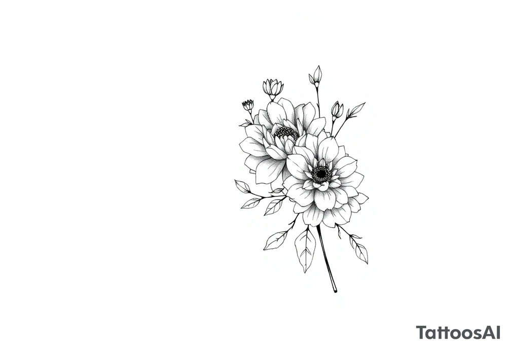 Rose and Chrysanthemum bouquet tattoo tattoo idea