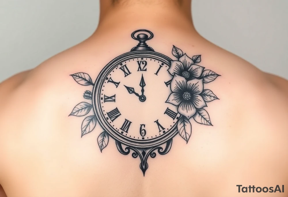Clock with flower of love tattoo idea