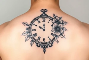 Clock with flower of love tattoo idea