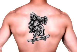 Colorful grim reaper riding skateboard tattoo idea