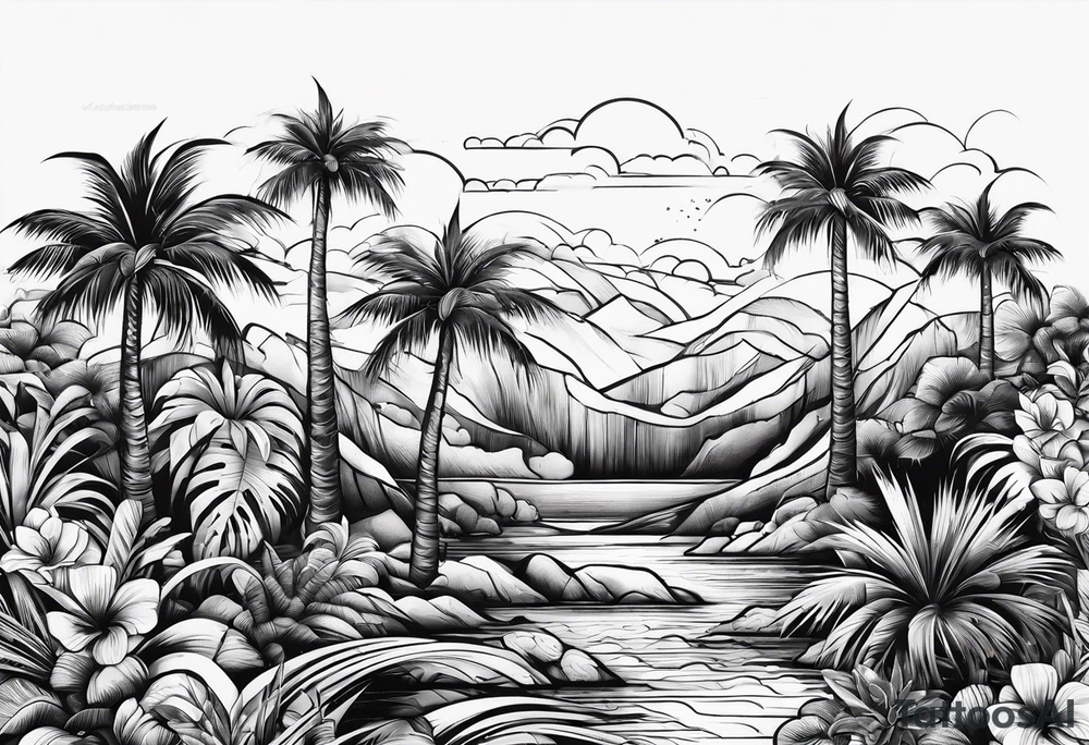 Palm tree arm sleeve tattoo idea