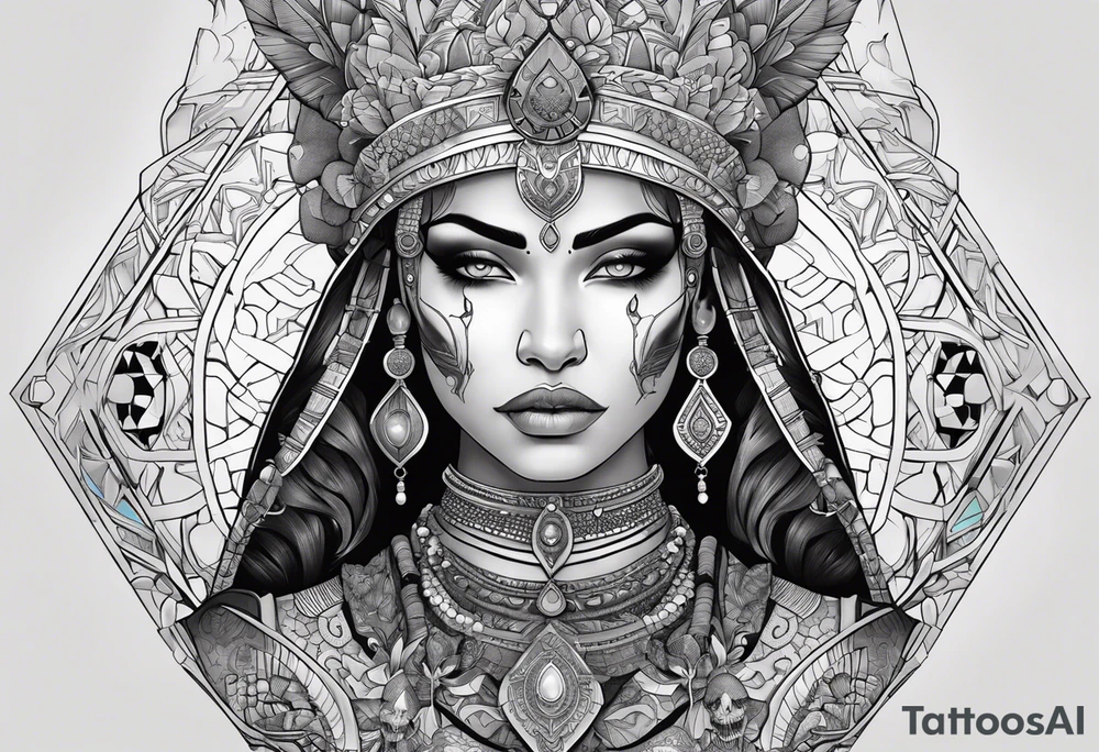 kali ma, alien goddess, valkrye, pirate, divine feminine, zenza resonance, pachamama, lotus azul, blank panther, eagle, skull, 5D, nueva gaya, dna 12 tattoo idea