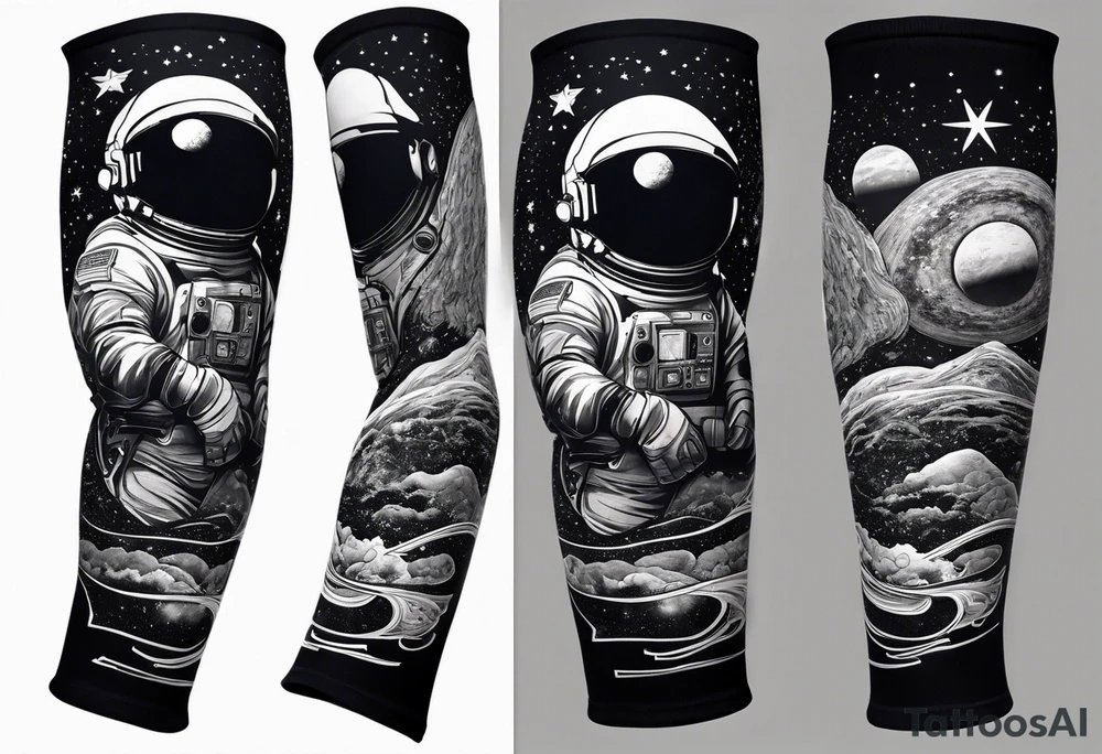 space themed arm sleeve. I want a feeling of being above it all. I like man on the move imagery inspired by kid cudi tattoo idea