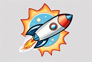 Super simple cartoon rocket ship with a round window, 3 fins, and fire coming out the bottom

Add some shading, color, and detail to make less basic - no blue tattoo idea