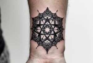 dmt deity trippy with geometric pattern tattoo idea