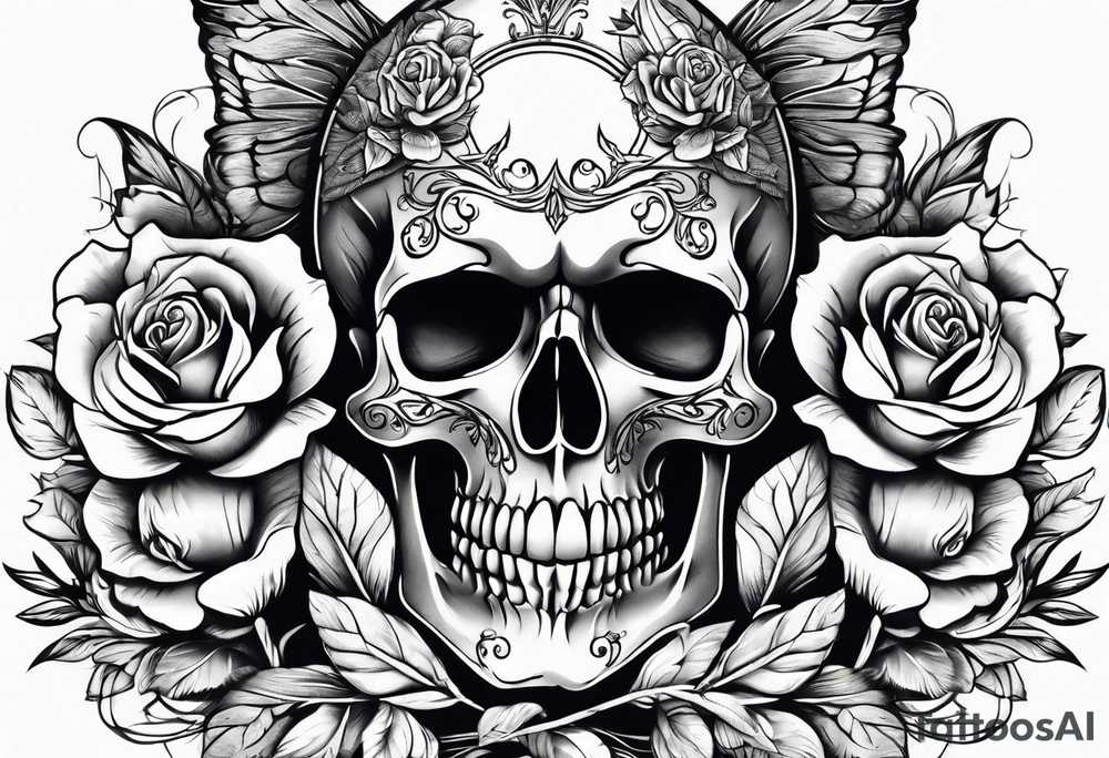 skull and roses tattoo idea